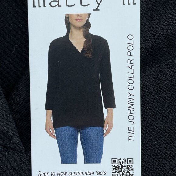 Matty M Womens Black Johnny Collar Polo Top M NWT 2163 - Picture 3 of 8
